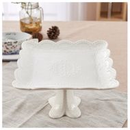 Ren Handcraft White Porcelain Square Elegant footed Cake Stand Food Tray Appetizer Dessert Plate Wedding Pedestal Cupcake Display Stand