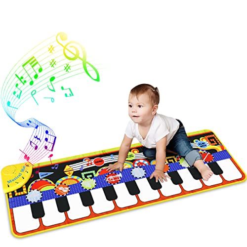  RenFox Kids Musical Mats, Music Piano Keyboard Dance Floor Mat Carpet Animal Blanket Touch Playmat Early Education Toys for Baby Girls Boys(43.3x14.2in)