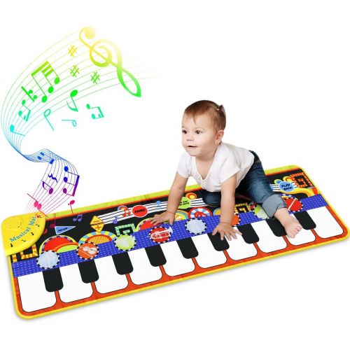  RenFox Kids Musical Mats, Music Piano Keyboard Dance Floor Mat Carpet Animal Blanket Touch Playmat Early Education Toys for Baby Girls Boys(43.3x14.2in)