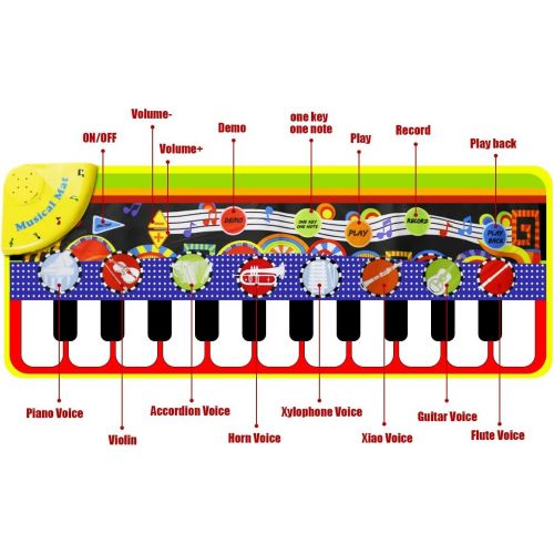  RenFox Kids Musical Mats, Music Piano Keyboard Dance Floor Mat Carpet Animal Blanket Touch Playmat Early Education Toys for Baby Girls Boys(43.3x14.2in)