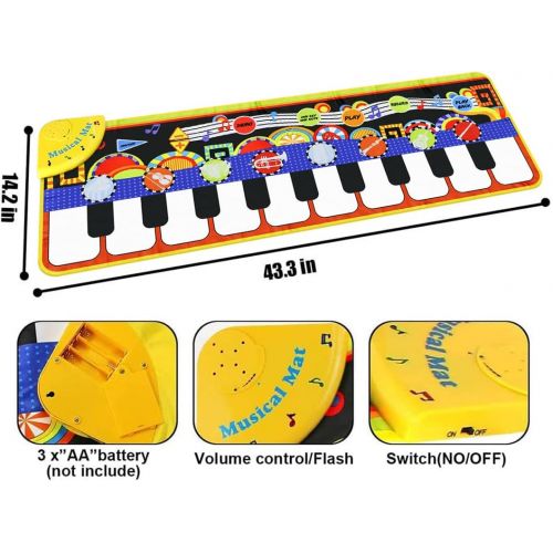  [아마존베스트]RenFox Kids Musical Mats, Music Piano Keyboard Dance Floor Mat Carpet Animal Blanket Touch Playmat Early Education Toys for Baby Girls Boys(43.3x14.2in)