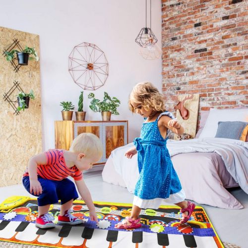  [아마존베스트]RenFox Kids Musical Mats, Music Piano Keyboard Dance Floor Mat Carpet Animal Blanket Touch Playmat Early Education Toys for Baby Girls Boys(43.3x14.2in)