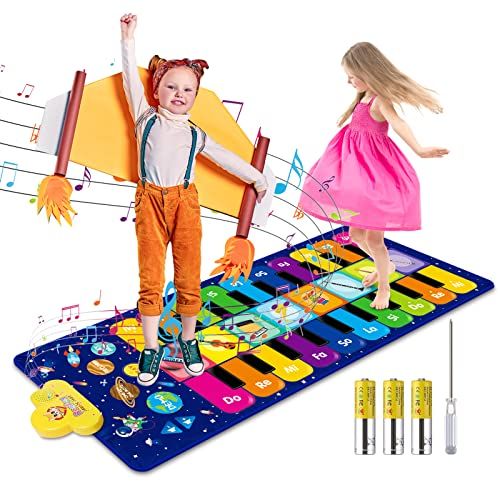  [아마존베스트]RenFox Kids Musical Piano Mat - Duet Keyboard Play Mat 20 Keys Floor Piano with 8 Instrument Sound, 5 Paly Modes Dance Pad, Early Educational Toys & Gift for 3+ Years Old Boys Girl