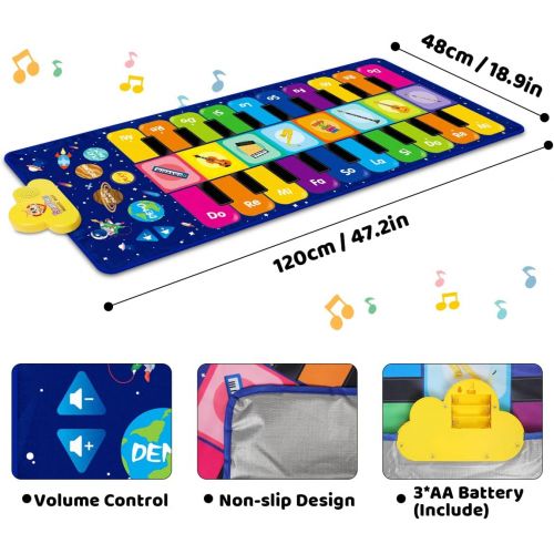  [아마존베스트]RenFox Kids Musical Piano Mat - Duet Keyboard Play Mat 20 Keys Floor Piano with 8 Instrument Sound, 5 Paly Modes Dance Pad, Early Educational Toys & Gift for 3+ Years Old Boys Girl