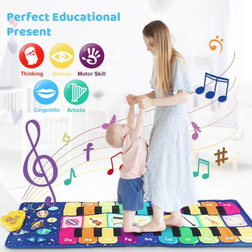  [아마존베스트]RenFox Kids Musical Piano Mat - Duet Keyboard Play Mat 20 Keys Floor Piano with 8 Instrument Sound, 5 Paly Modes Dance Pad, Early Educational Toys & Gift for 3+ Years Old Boys Girl