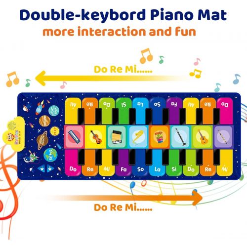  [아마존베스트]RenFox Kids Musical Piano Mat - Duet Keyboard Play Mat 20 Keys Floor Piano with 8 Instrument Sound, 5 Paly Modes Dance Pad, Early Educational Toys & Gift for 3+ Years Old Boys Girl