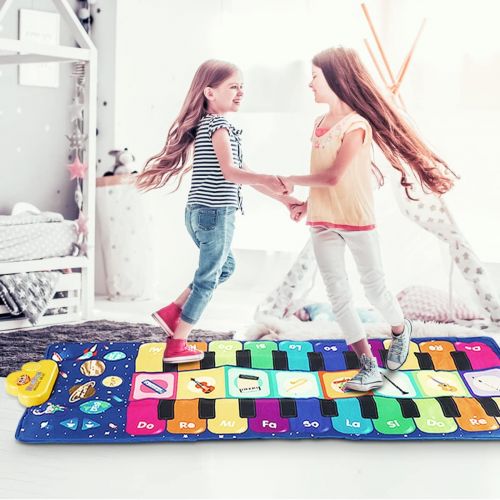  [아마존베스트]RenFox Kids Musical Piano Mat - Duet Keyboard Play Mat 20 Keys Floor Piano with 8 Instrument Sound, 5 Paly Modes Dance Pad, Early Educational Toys & Gift for 3+ Years Old Boys Girl