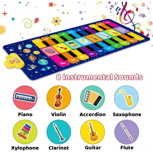  [아마존베스트]RenFox Kids Musical Piano Mat - Duet Keyboard Play Mat 20 Keys Floor Piano with 8 Instrument Sound, 5 Paly Modes Dance Pad, Early Educational Toys & Gift for 3+ Years Old Boys Girl