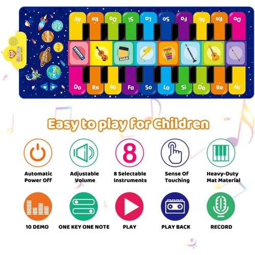  [아마존베스트]RenFox Kids Musical Piano Mat - Duet Keyboard Play Mat 20 Keys Floor Piano with 8 Instrument Sound, 5 Paly Modes Dance Pad, Early Educational Toys & Gift for 3+ Years Old Boys Girl