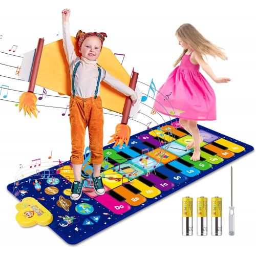  [아마존베스트]RenFox Kids Musical Piano Mat - Duet Keyboard Play Mat 20 Keys Floor Piano with 8 Instrument Sound, 5 Paly Modes Dance Pad, Early Educational Toys & Gift for 3+ Years Old Boys Girl