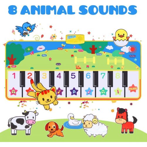  [아마존베스트]RenFox Musical Mats Keyboard Piano Play Mat Dance Floor Music Mat Animal Blanket Carpet Playmat Early Educational Toys for Kids Baby Toddlers Boy Girl(53.2x23.6 in)