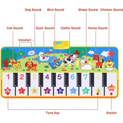  [아마존베스트]RenFox Musical Mats Keyboard Piano Play Mat Dance Floor Music Mat Animal Blanket Carpet Playmat Early Educational Toys for Kids Baby Toddlers Boy Girl(53.2x23.6 in)