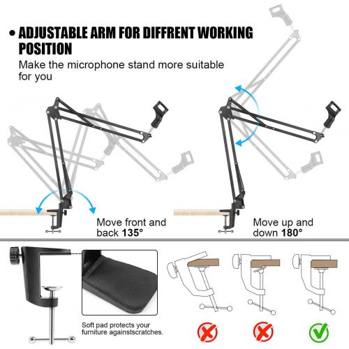  [아마존베스트]RenFox Adjustable Microphone Stand, Professional Microphone Holder, Microphone Arm with Spider and Adaptor for Studio Program Recording, Broadcasting TV Transmitter, Compatible with Blue