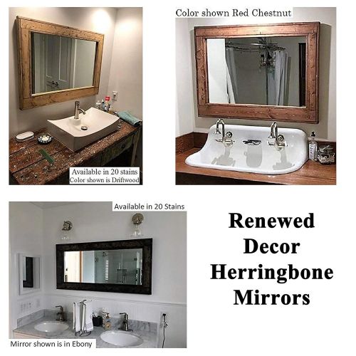  Renewed Decor & Storage Renewed Decor Herringbone Reclaimed Wood Bathroom Vanity Mirror in 20 stain colors - Large Wall Mirror - Rustic Modern Home - Home Decor - Mirror - Housewares - Woodwork - Frame -