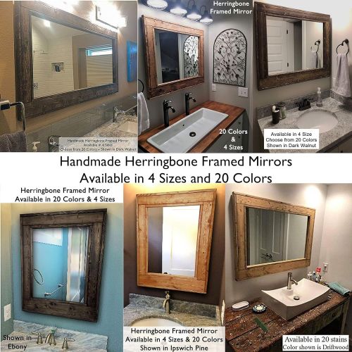  Renewed Decor & Storage Renewed Decor Herringbone Reclaimed Wood Bathroom Vanity Mirror in 20 stain colors - Large Wall Mirror - Rustic Modern Home - Home Decor - Mirror - Housewares - Woodwork - Frame -