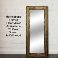 Renewed Decor & Storage Herringbone Floor Mirror Full Length Decorative Rustic Wood Frame, Available in 20 Colors