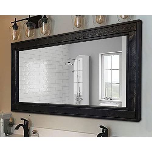  Renewed Decor & Storage Herringbone Reclaimed Wood Framed Mirror, Available in 4 Sizes and 20 Stain colors: Shown in Ebony - Rustic Wall Mirror - Wall Mirror Decorative - Large Framed Wall Mirror