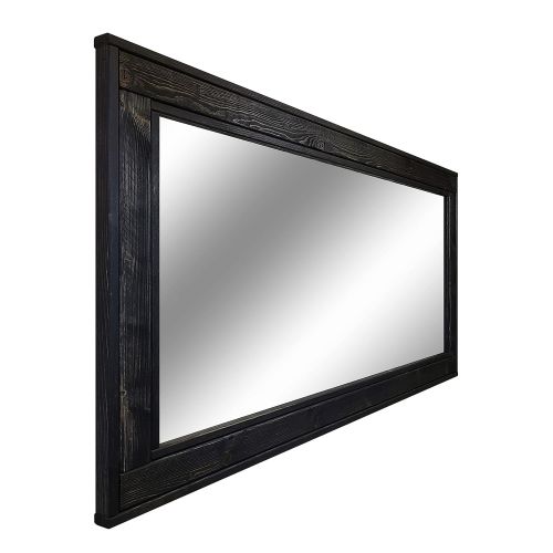  Renewed Decor & Storage Herringbone Reclaimed Wood Framed Mirror, Available in 4 Sizes and 20 Stain colors: Shown in Ebony - Rustic Wall Mirror - Wall Mirror Decorative - Large Framed Wall Mirror