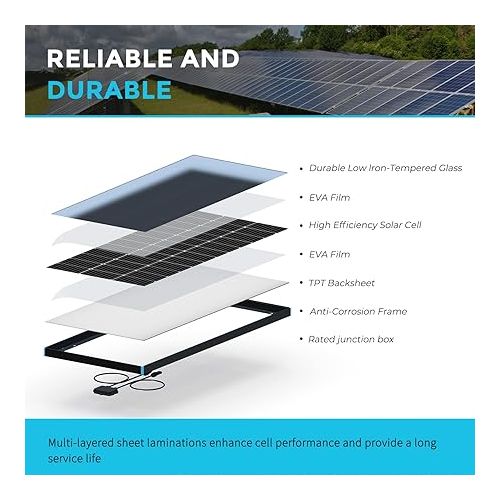  Renogy Solar Panel 100 Watt 12 Volt, High-Efficiency Monocrystalline PV Module Power Charger for RV Marine Rooftop Farm Battery and Other Off-Grid Applications, 100W Black Frame, Frame-100W