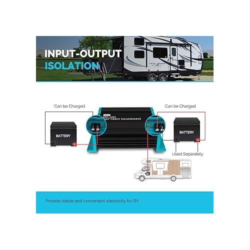  Renogy 12V 40A DC to DC On-Board Battery Charger for Flooded, Gel, AGM, and Lithium, Using Multi-Stage Charging in RVs, Commercial Vehicles, Boats, Yachts, 40A