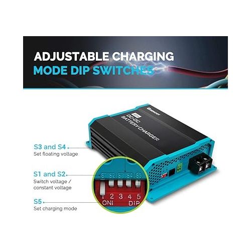  Renogy 12V 40A DC to DC On-Board Battery Charger for Flooded, Gel, AGM, and Lithium, Using Multi-Stage Charging in RVs, Commercial Vehicles, Boats, Yachts, 40A