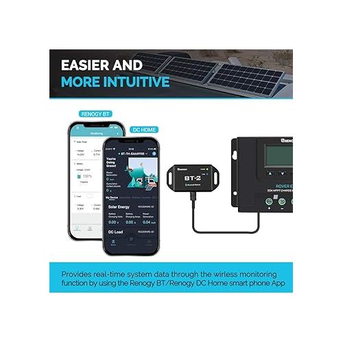  Renogy BT-2 Bluetooth Module RJ45 Communication Port Wirelessly Monitor Real-time Insight Precise Control, Compatible Solar Charge Controllers, Battery Charger, Inverter, BT-2 RS485