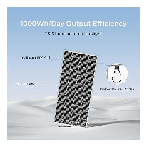  Renogy Solar Panel 200 Watt 12 Volt, High-Efficiency Monocrystalline PV Module Power Charger for RV Marine Rooftop Farm Battery and Other Off-Grid Applications, 200W, Single