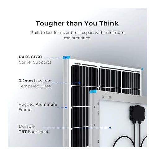  Renogy 2PCS Solar Panels 100 Watt 12 Volt, High-Efficiency Monocrystalline PV Module Power Charger for RV Marine Rooftop Farm Battery and Other Off-Grid Applications, 2-Pack 100W