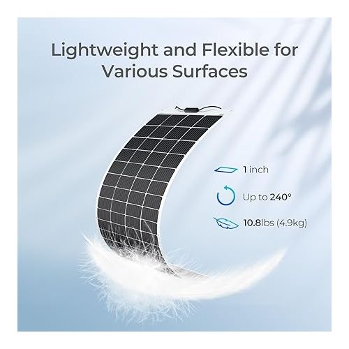  Renogy Solar Panel 200W 12V Lightweight Monocrystalline Semi-Flexible Bendable Mono Off-Grid Charger for Marine RV Cabin Van Car Uneven Surfaces