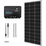 Renogy 100 Watt 12 Volt Solar Panel Starter Kit with 100W Monocrystalline Solar Panel + 30A PWM Charge Controller + Adaptor Kit + Tray Cables + Mounting Z Brackets for RV Boats Trailer Off-Grid System