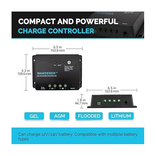  Renogy 100 Watt 12 Volt Solar Panel Starter Kit with 100W Monocrystalline Solar Panel + 30A PWM Charge Controller + Adaptor Kit + Tray Cables + Mounting Z Brackets for RV Boats Trailer Off-Grid System