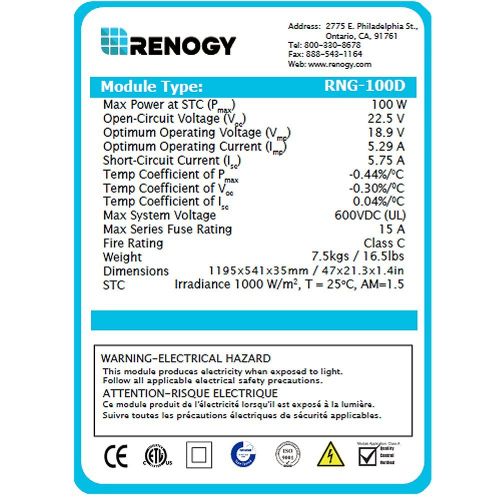  Renogy 100 Watts 12 Volts Monocrystalline Solar Starter Kit