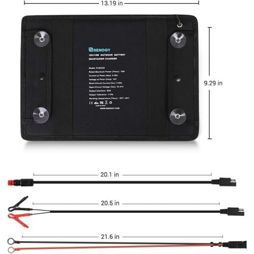  [아마존 핫딜]  [아마존핫딜]Renogy 10W 12V Portable Solar Panel Battery Maintainer Trickle Charger with Lighter Plug, Alligator Clips, and Battery Cables