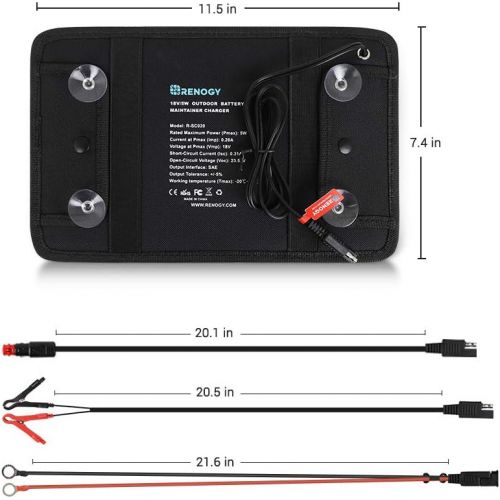  [아마존 핫딜]  [아마존핫딜]Renogy 5W 12V Portable Solar Panel Battery Maintainer Trickle Charger with Lighter Plug, Alligator Clips, and Battery Cables