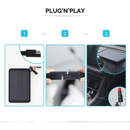  [아마존 핫딜]  [아마존핫딜]Renogy 5W 12V Portable Solar Panel Battery Maintainer Trickle Charger with Lighter Plug, Alligator Clips, and Battery Cables