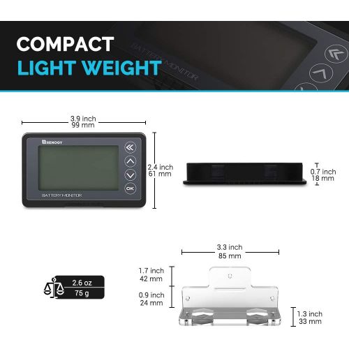  [아마존베스트]Renogy 500A Battery Monitor, High and Low Voltage Programmable Alarm, Voltage Range 10V-120V and up to 500A, Compatible with 12V Lithium Sealed, Gel, Flooded Batteries