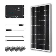 Renogy 100 Watts 12 Volts Monocrystalline Solar Starter Kit w 100W Solar Panel + 30A PWM Negative ground Charge Controller + MC4 Connectors +Tray Cable+ Mounting Z Brackets for RV