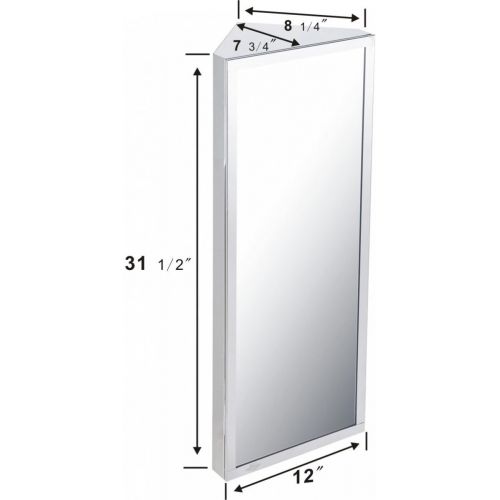  Renovators Supply Corner Medicine Cabinet Stainless Steel Mirrored Door Polished Triple Shelf Wall Mount Rustproof,Silver