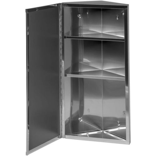 Renovators Supply Corner Medicine Cabinet Polished Stainless Steel Mirror Door Three Shelves Removable Middle Shelf