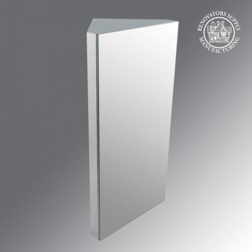  Renovators Supply Corner Medicine Cabinet Polished Stainless Steel Mirror Door Three Shelves Removable Middle Shelf