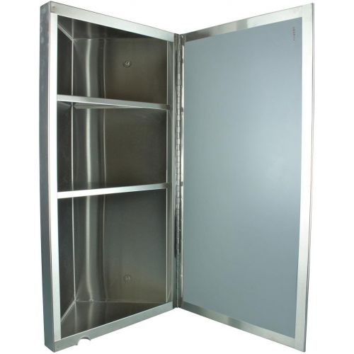  Renovators Supply Corner Medicine Cabinet Polished Stainless Steel Mirror Door Three Shelves Removable Middle Shelf