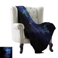 RenteriaDecor Dark Blue，Picture Blanket Fantasy Magical Butterflies Monarch Artistic Morpho Inspiration Animal 62x60 Throw Bed Sofa Car Warm Blanket Cobalt Blue Black
