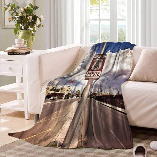  RenteriaDecor Americana Throw Blanket Route 66 Roadway Sign Velvet Plush Throw Blanket 90x70