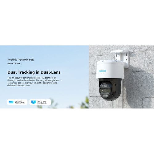  Reolink TrackMix PoE 4K UHD Outdoor Dual-Lens PTZ Network Security Camera with Night Vision & Spotlights