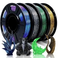 RepRapper PLA Filament, Glitter Multicolor Mixed 250g*4 Sample Pack, Glow in The Dark Sparkle Laser Series 3D Printer Filament, Shiny Galaxy PLA Filament 1.75mm for 3D Printer, 250g*4 Pack