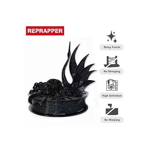  RepRapper PLA Filament, Glitter Multicolor Mixed 250g*4 Sample Pack, Glow in The Dark Sparkle Laser Series 3D Printer Filament, Shiny Galaxy PLA Filament 1.75mm for 3D Printer, 250g*4 Pack