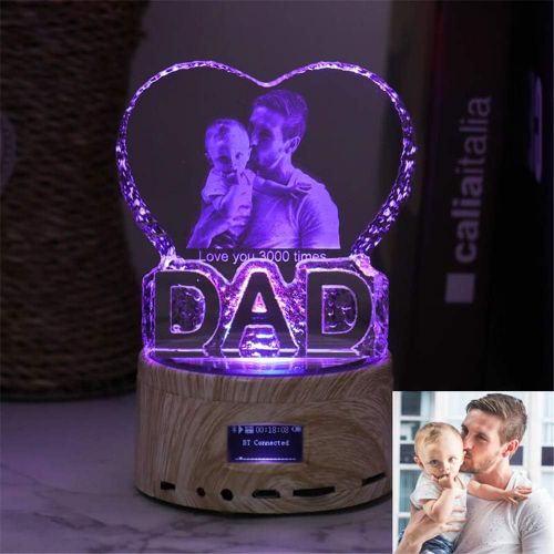  [아마존베스트]Repin Personalized Customized 3D Crystal Glass Photo Picture Etched Engraved with Your Own Picture，Bluetooth - Colorful music lights Birthday, Wedding Gift, Mothers Day,Fathers Day，Valen