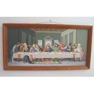 /ReplayedDecade The Last Supper, Paint-By-Number, Religious, Spiritual, Wall Hanging, 34.5 x 17.5, Oak Framed, Vintage, Mid Century