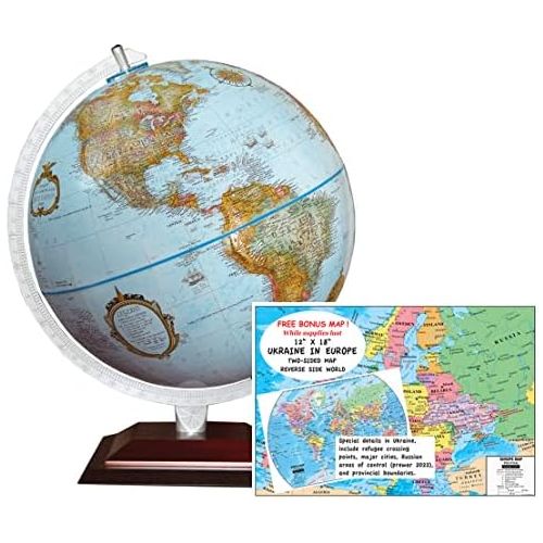  [아마존베스트]Replogle Aragon 12 Desktop World Globe, Raised Relief, Up-to-Date Cartography, Made in USA (Blue Ocean)