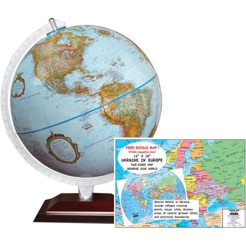  [아마존베스트]Replogle Aragon 12 Desktop World Globe, Raised Relief, Up-to-Date Cartography, Made in USA (Blue Ocean)